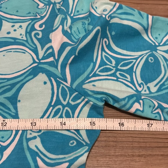 Lilly Pulitzer Juliet T-shirt Dress Turquoise White 3/4 sleeves V-neck Size S - Picture 4 of 9